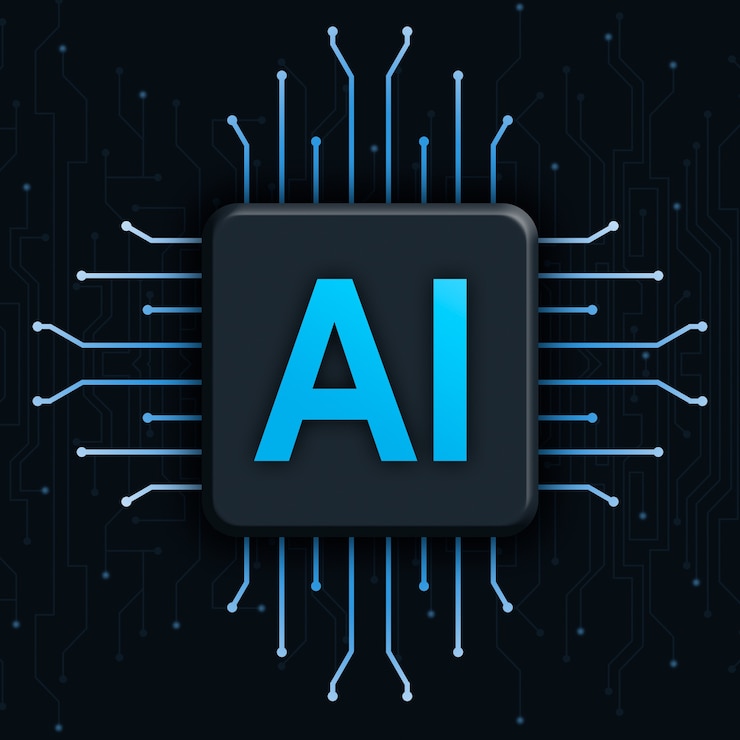 Фотография ai на реалистичном технологическом фоне процессора 3d