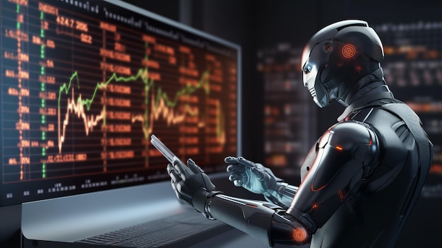 AI robot analyze business data investment trading decision on forex market 3D illustration