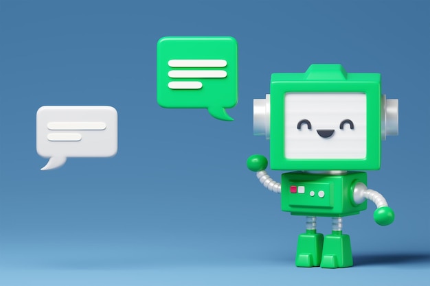 AI robot and chat bubbles blue background 3d render