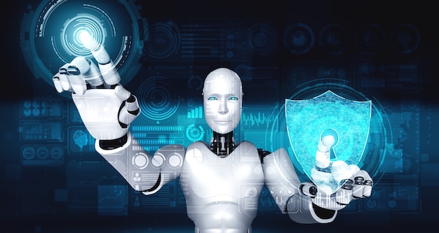 AI-robot die cyberbeveiliging gebruikt om de privacy van informatie te beschermen