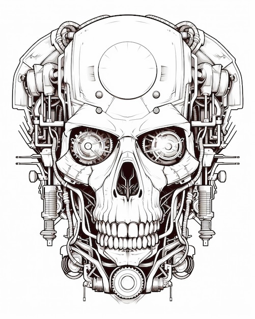 Фото Концептуальный дизайн татуировки головы робота ai для футляра для футболки и кружки