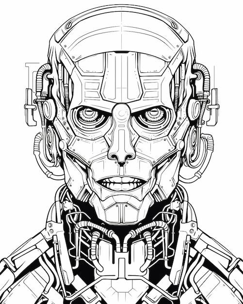 AI robot head tattoo concept design for tshirt mug case