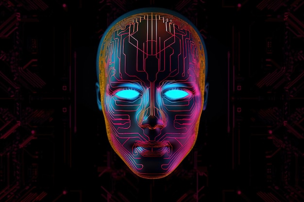 AI robot humanoid face with the circuit board background