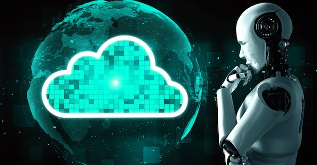 AI robot huminoid gebruikt cloud computing-technologie om gegevens op online server op te slaan