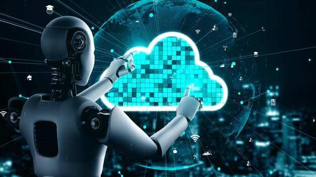 AI robot huminoid uses cloud computing technology to store data on online server