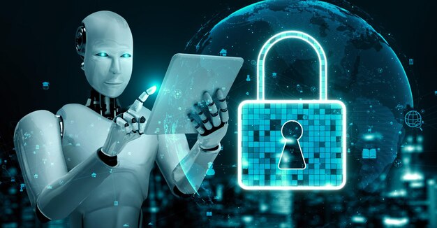 AI robot huminoid uses cloud computing technology to store data on online server