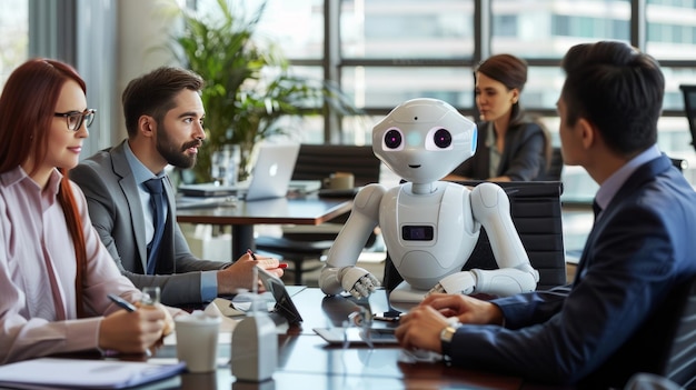 Foto ai robot in een bedrijfsbijeenkomst met professionals