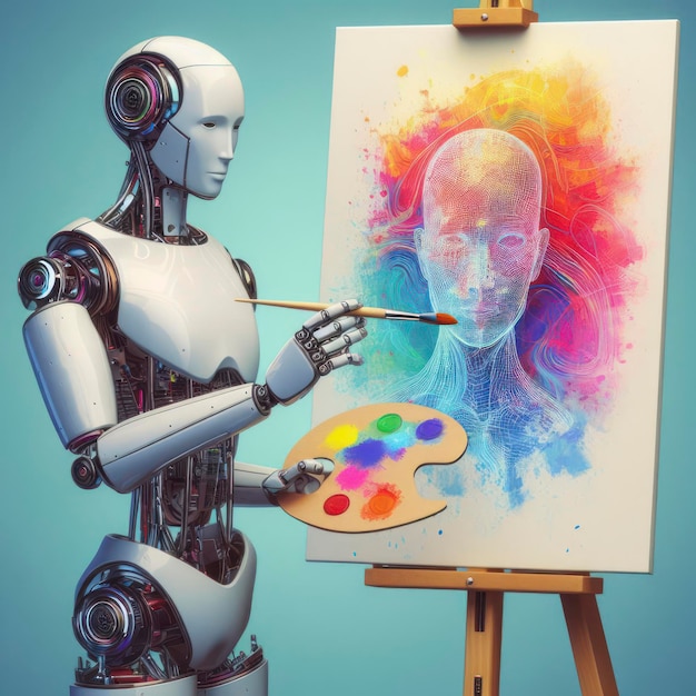 AI robot is painting an artwork ai generative