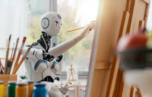 AIロボットがアートスタジオで絵を描く