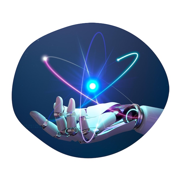 AI robot png hand badge sticker futuristic technology remixed media photo in blob shape transparent background