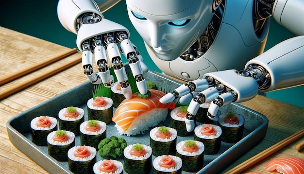 AI robot prepares sushi Development of AI technologies