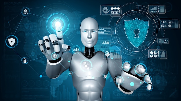 Robot con intelligenza artificiale che utilizza la sicurezza informatica per proteggere la privacy delle informazioni