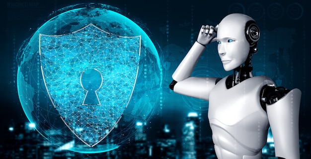 Robot con intelligenza artificiale che utilizza la sicurezza informatica per proteggere la privacy delle informazioni