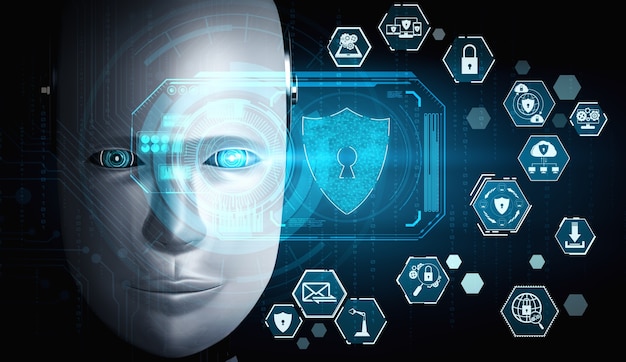 Robot ai che utilizza la sicurezza informatica per proteggere la privacy delle informazioni