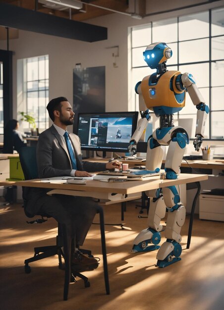 Photo ai robot working on computer