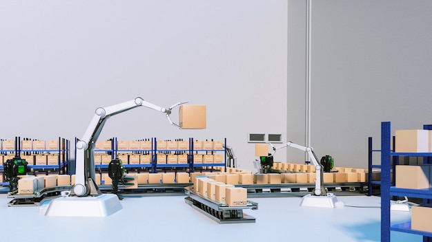 Ai robotarm object voor maakindustrie technologie product export en import van toekomstige robot cyber in het magazijn met de hand mechanische toekomstige technologie