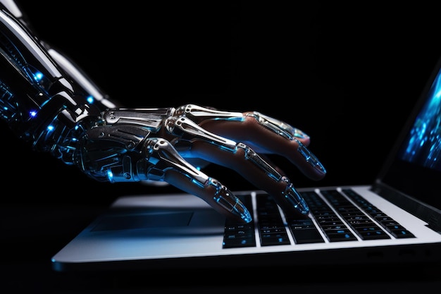 AI robothand met behulp van laptop hacking systeem AI generatieve AI