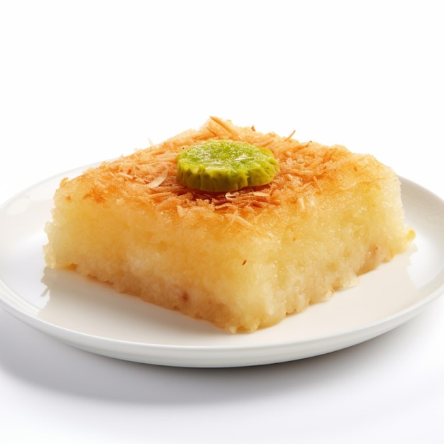 AI Semolina Cake Turkish Dessert on a White Background