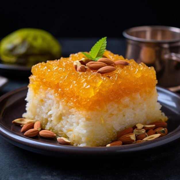 AI Semolina Cake Turkish Dessert on a White Background