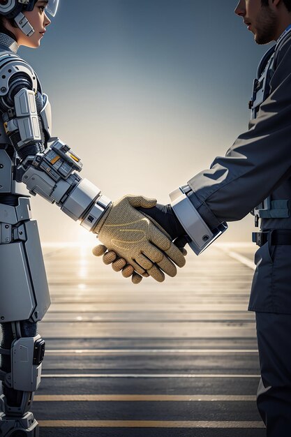 AI shaking hands with human hand generated by AI