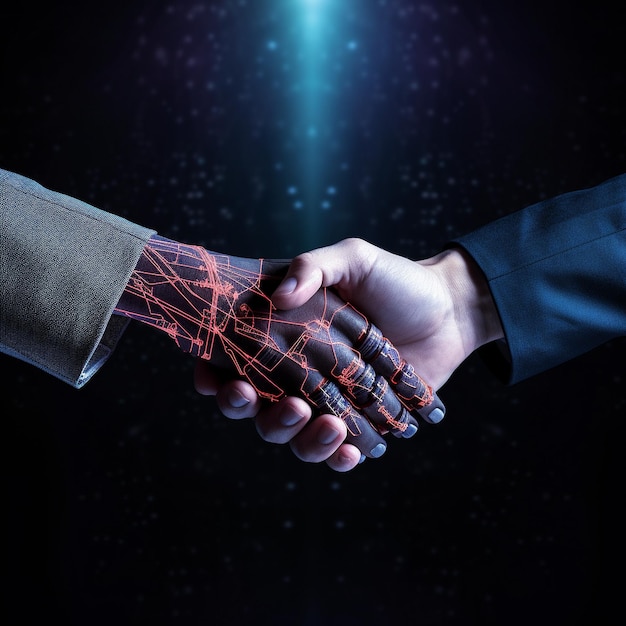 AI shaking hands with human hand