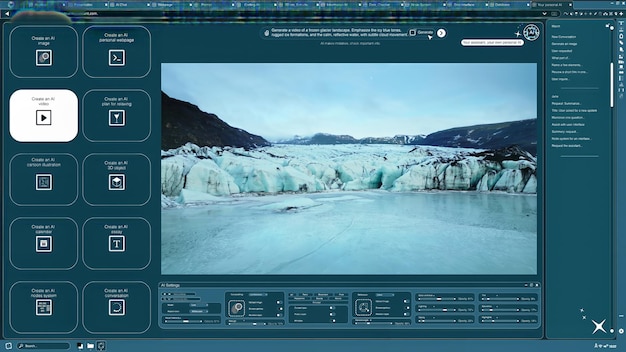 AI ソフトウェアがテキストプロンプトを氷河の風景のビデオに変える