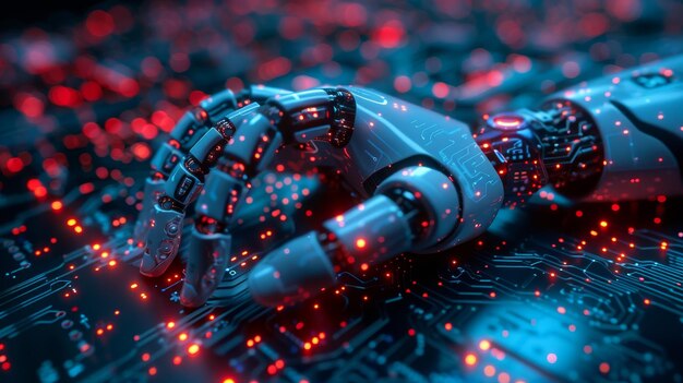 AI stands for Artificial Intelligence and technology smart robots have created artificial intelligence that enters command prompts for generating something Futuristic revolution in technology