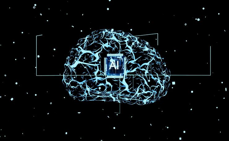 Photo ai system using complex computer program code. machine learning algorithms using neural networks to solve mathematic computational operations, human brain visualization 3d render animation