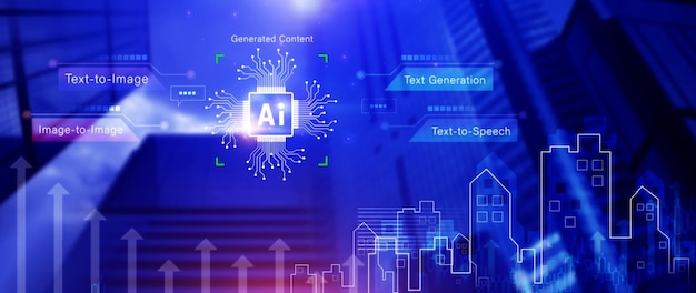 ai tech artificial intelligence to generate content text to image speech smart ai using command prompt for generates something futuristic technology transformation