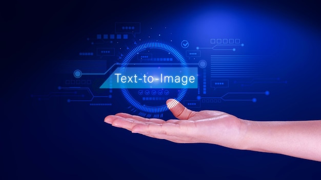 Ai tech Text to image virtual graphic with AI Artificial Intelligence using command prompt for generates something Futuristic technology transformation