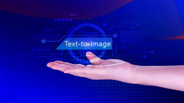 Ai tech Text-to-image virtuele grafiek met AI Kunstmatige intelligentie met behulp van commando prompt voor genereert iets Futuristische technologie transformatie