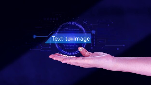 Ai tech Text-to-image virtuele grafiek met AI Kunstmatige intelligentie met behulp van commando prompt voor genereert iets Futuristische technologie transformatie