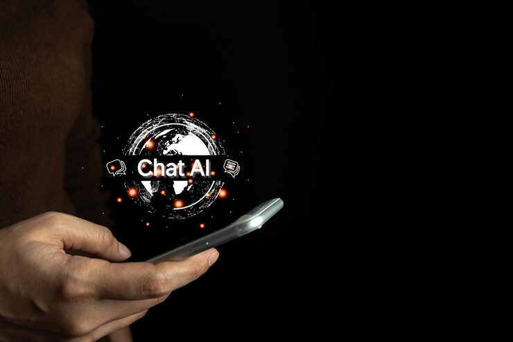 Photo ai technology artificial intelligence chat and talk with ai using smartphone for search and find data by command prompt robot learning machine create or generate picture or article auto