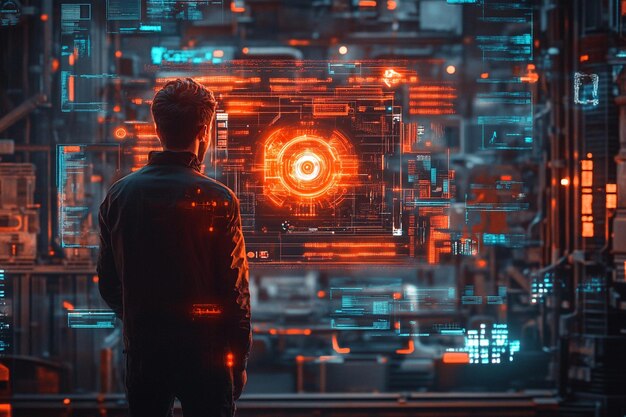 ai technology artificial intelligence man using technology smart robot ai artificial intelligence by enter command prompt for generates something