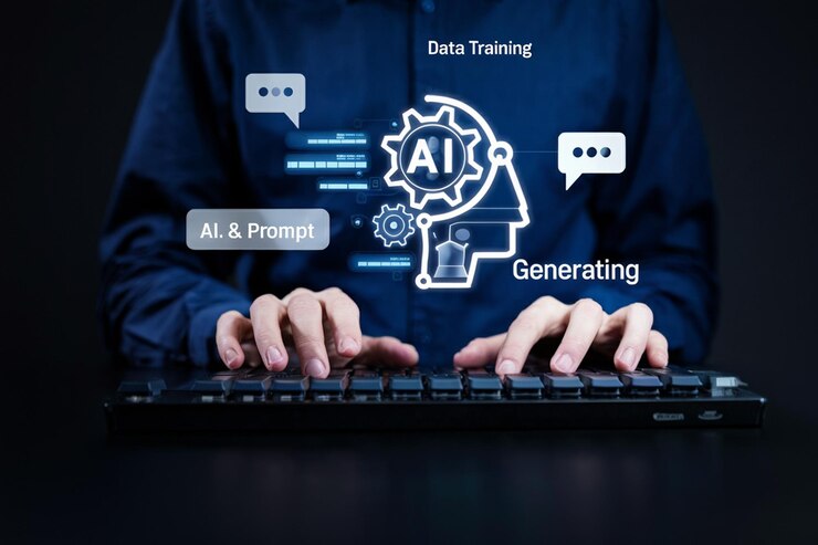 Photo ai technology businessman use laptop artificial intelligence in the process of predictive analytics