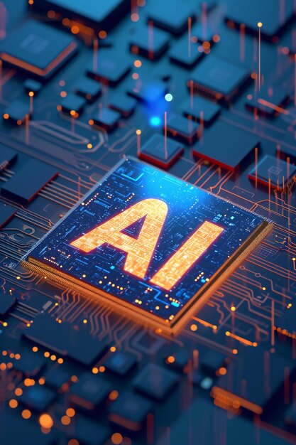 AI Technology Glowing Artificial Intelligence Chip on Circuit Board