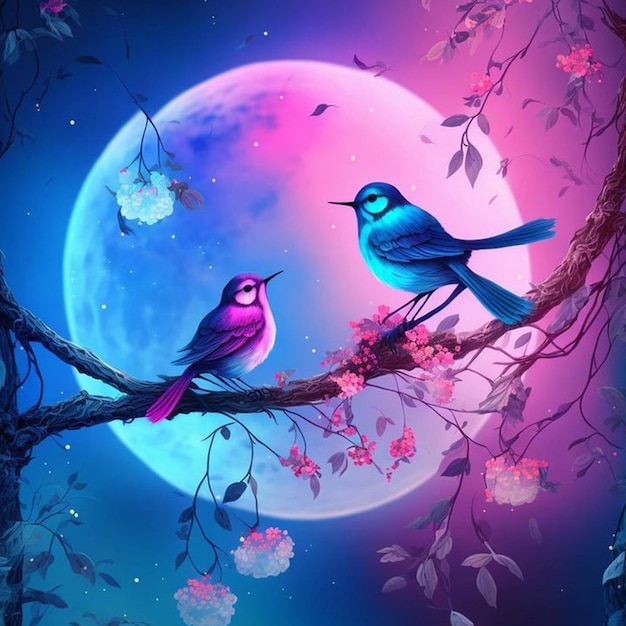 Photo ai two birds light wallpaper tree in photo