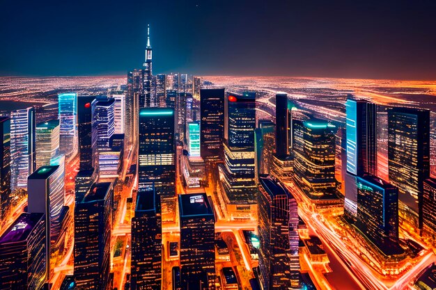 AI van de kleurrijke nacht stad wolkenkrabber landschap verlicht omgeving licht