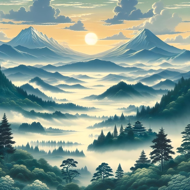 AI van het weer in Japan met prachtige landschappen en bergen