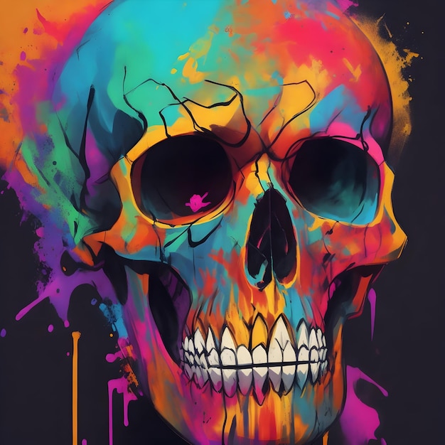 AI of various pattern of colorful graffiti illustration of A SKULL FACE