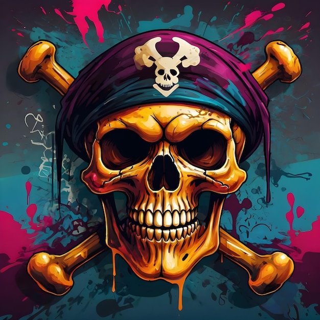 AI watercolor image of graffiti illustration of a pirates