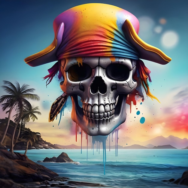 AI watercolor image of graffiti illustration of a pirates