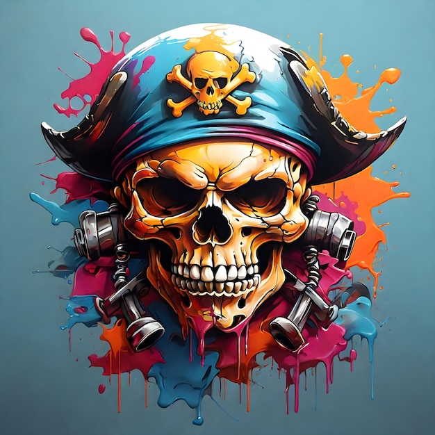 Photo ai watercolor image of graffiti illustration of a pirates