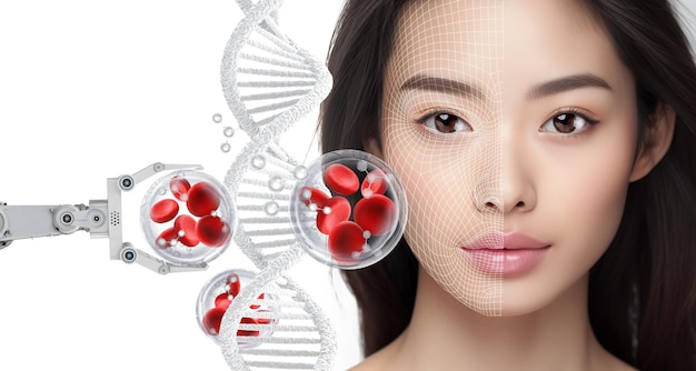 Photo ai woman face and molecule