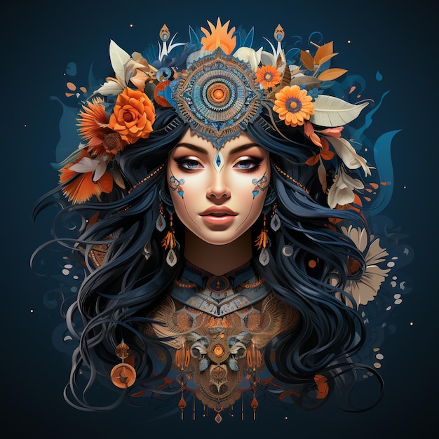 aia vrouw met een bloemkroon op haar hoofd vector kunst door Kyle Lambert fantasy art 3 d render