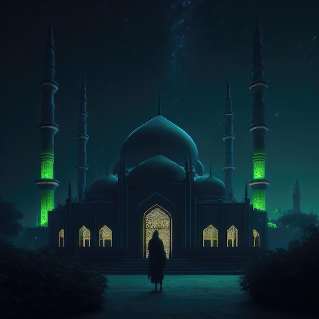 aid al adha mubarak night Mosque Generative ai