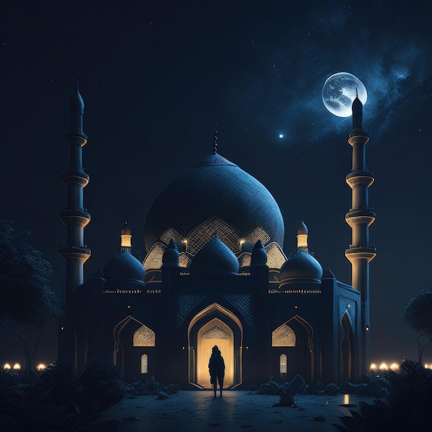 aid al adha mubarak night Mosque Generative ai