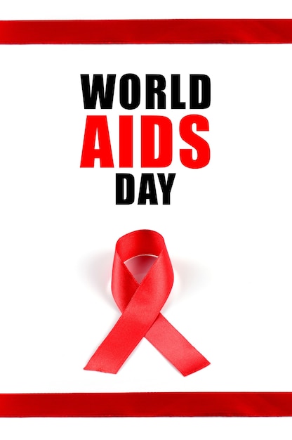 Photo aids awareness red ribbon on white background.