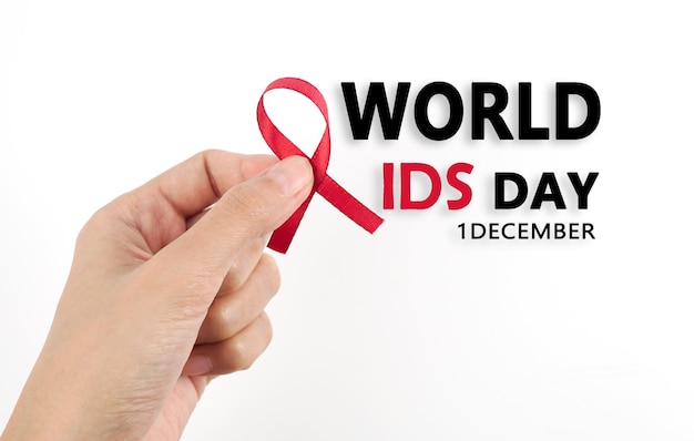 Aids Awareness Sign Red Ribbon Wereld Aids Dag concept Gezondheidszorg en medisch concept Wereld Aids D
