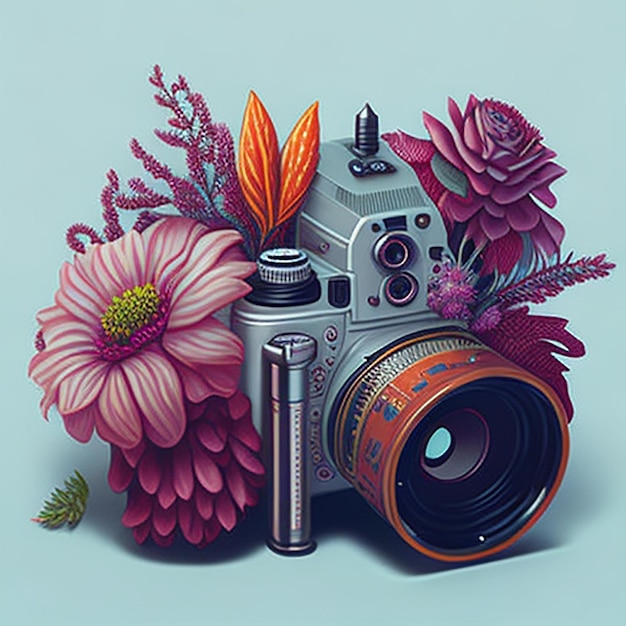 AIgenerated beautiful colorful Camera With Flora